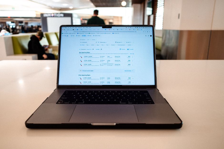 Flight search on a laptop