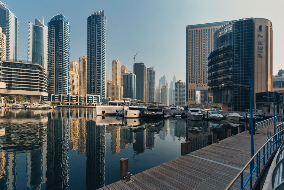 Dubai Marina with yachts