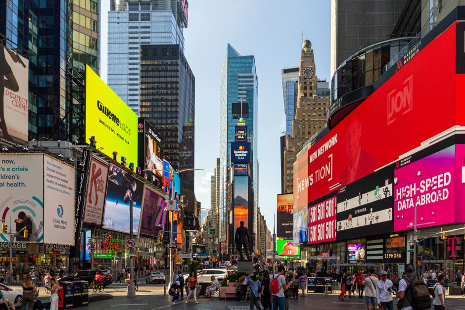Times Square billboards at night