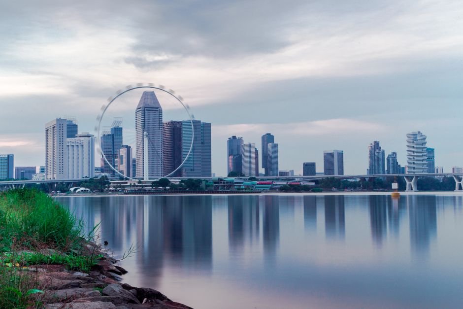 Singapore Flyer with city skyline
